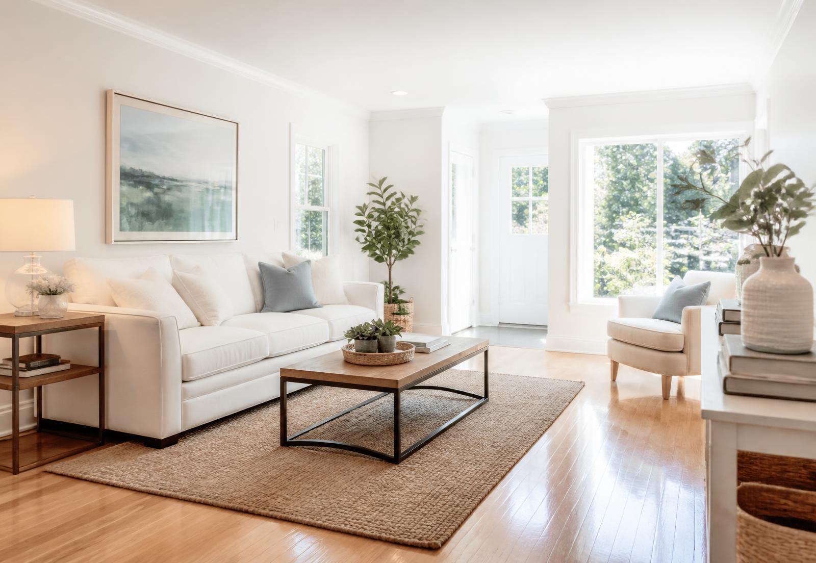 Clean and organized living room after a professional house cleaning